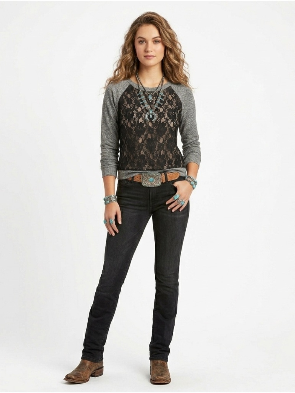 BCBGMAXAZRIA Women's Small Gray Lace Front Long Sleeve Sweatshirt Top Colleen